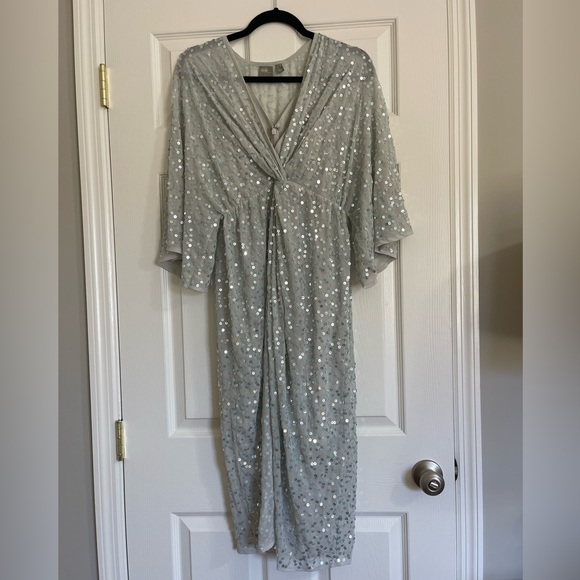 ASOS Ice Blue Scatter Sequin Midi Dress - Picture 1 of 6